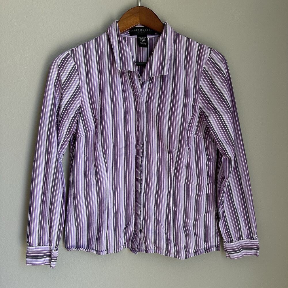 Geoffrey Beene Sport Button Up Cotton Shirt Striped Long Sleeve Collared 90s Y2K